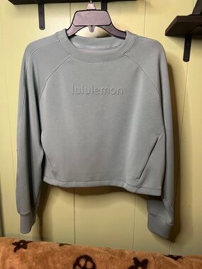 lululemon athletica Sage Green Embossed Logo Cropped Crewneck Sweatshirt